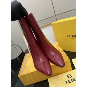 251022-2 Fendi_251022-2 Fendi Bow Heel Metal Vertical Bar Decorative High Heel Short Boots